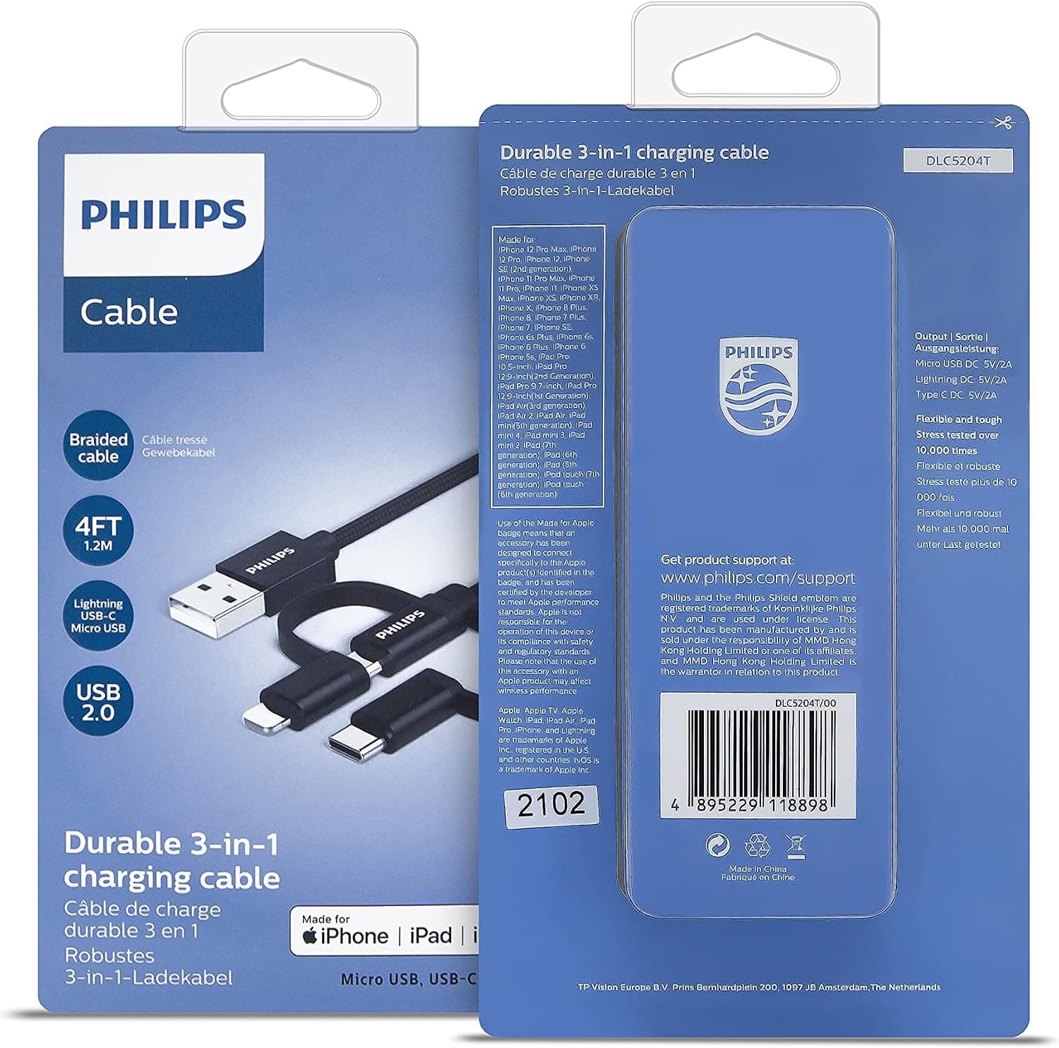 کابل شارژ iPhone PHILIPS USB-A به لایتنینگ ۱.۲ متری مدل DLC5204V/00 کابل شارژ iPhone PHILIPS USB-A به لایتنینگ ۱.۲ متری مدل DLC5204V/00