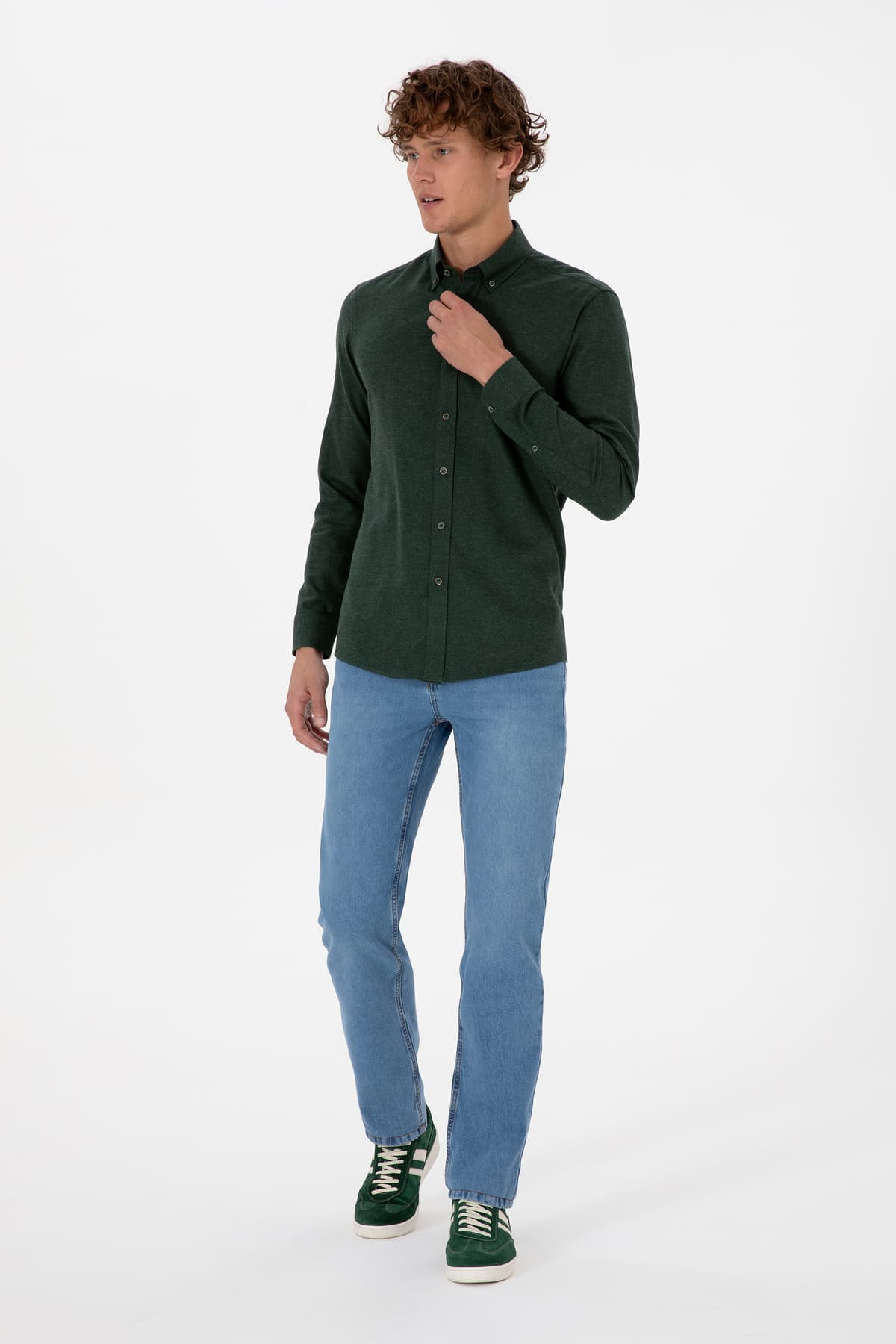 پیراهن مردانه سبز تیره آستین بلند U.S. Polo Assn. ساده مدل 50316721-VR079 پیراهن مردانه سبز تیره آستین بلند U.S. Polo Assn. ساده مدل 50316721-VR079