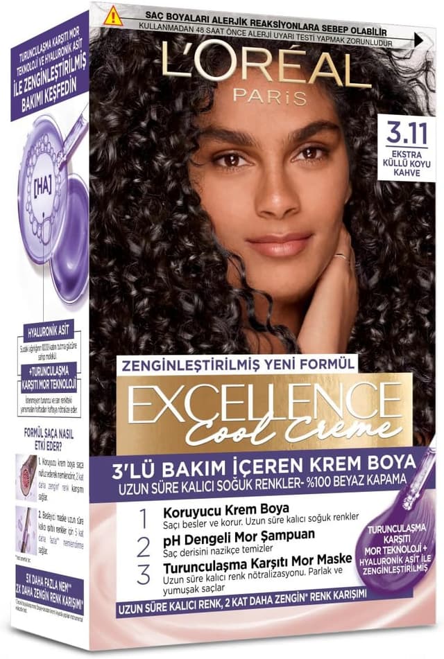 رنگ مو L'Oreal Paris Excellence Cool Creme قهوهای تیره اکسترا خاکستری مدل 3.11 رنگ مو L'Oreal Paris Excellence Cool Creme قهوهای تیره اکسترا خاکستری مدل 3.11