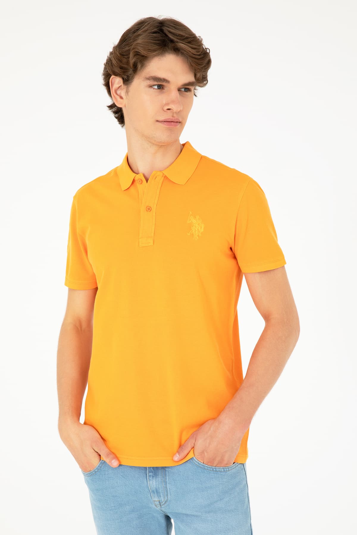 تیشرت مردانه U.S. Polo Assn. اسلیم فیت یقه پولو نارنجی بیسیک مدل 50279591-VR051 تیشرت مردانه U.S. Polo Assn. اسلیم فیت یقه پولو نارنجی بیسیک مدل 50279591-VR051