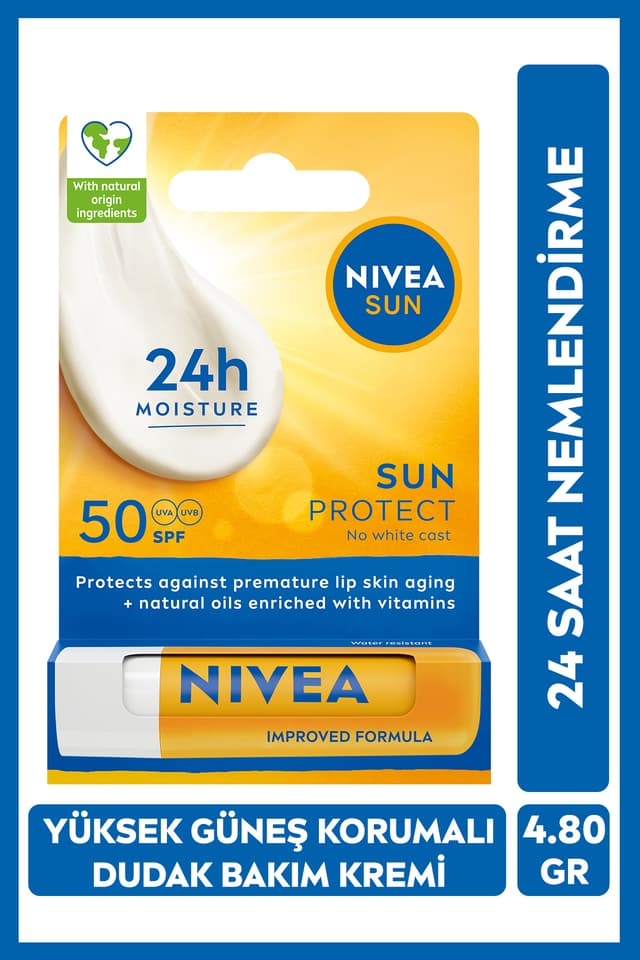 کرم لب ضدآفتاب NIVEA SUN SPF50 نمدار بیرنگ 4.8 گرم ویتامین C و E کرم لب ضدآفتاب NIVEA SUN SPF50 نمدار بیرنگ 4.8 گرم ویتامین C و E