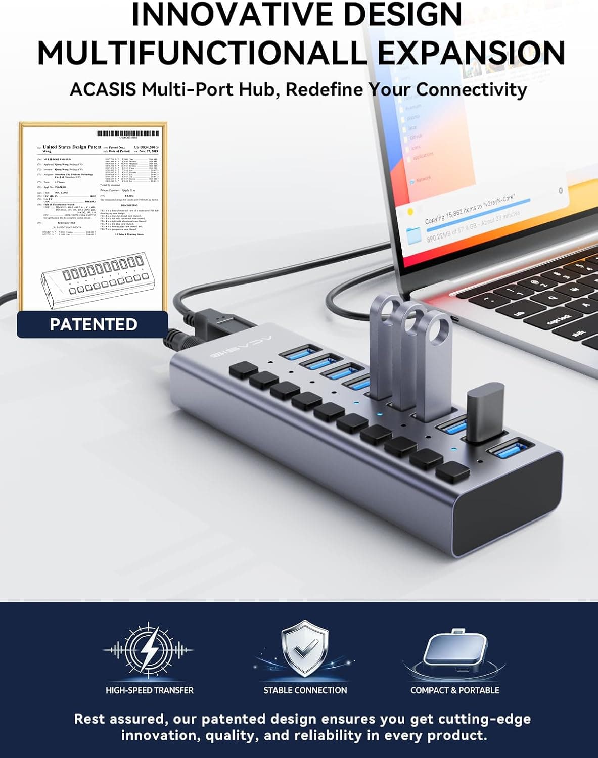 هاب ACASIS 10 پورت USB 3.2 با انتقال داده 10Gbps و آداپتور 48W هاب ACASIS 10 پورت USB 3.2 با انتقال داده 10Gbps و آداپتور 48W