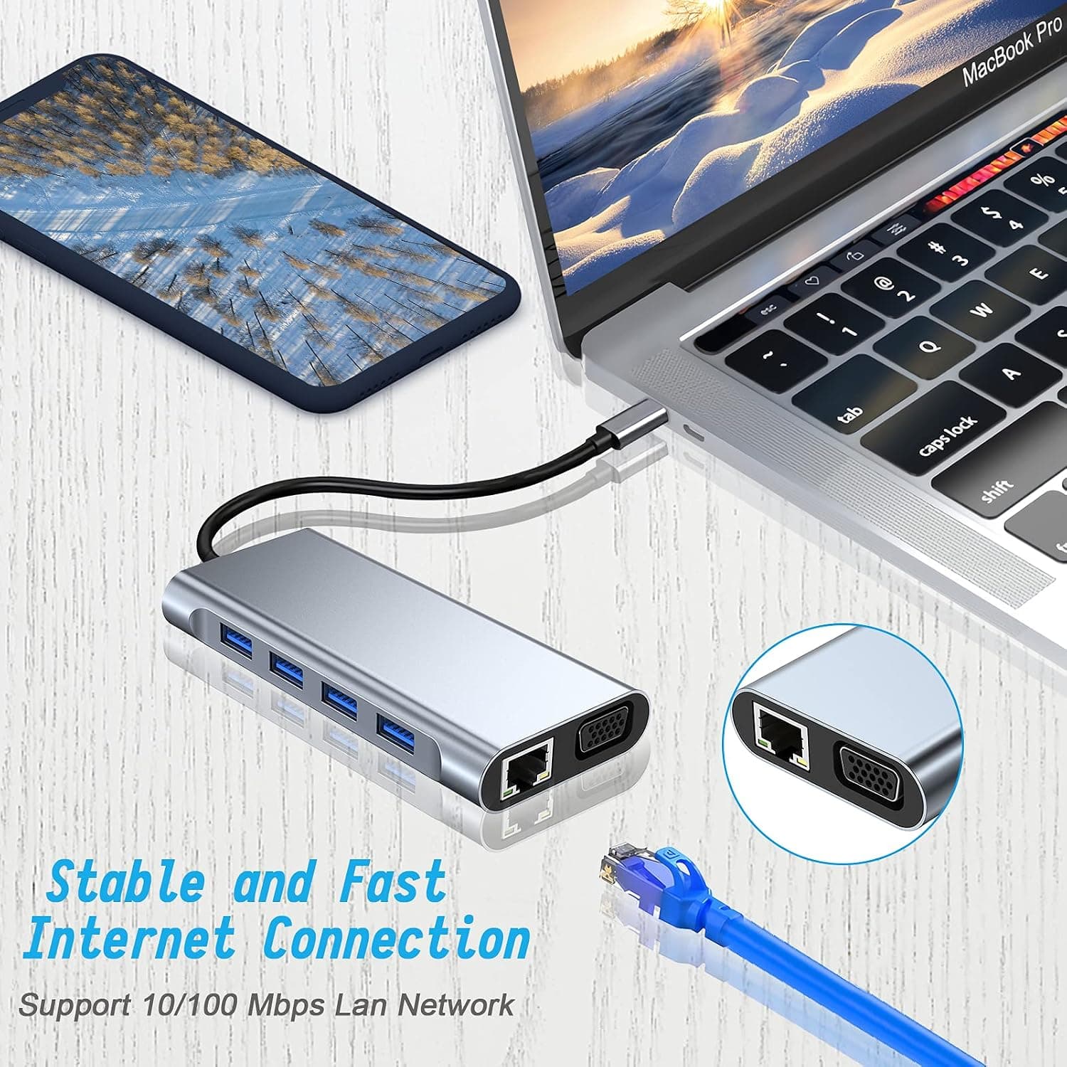 هاب USB C SZPACMATE یازدهکاره با HDMI 4K، VGA، USB 3.0، PD Type-C، Ethernet گیگابیتی RJ45، کارتخوان SD/TF و AUX 3.5 میلیمتری هاب USB C SZPACMATE یازدهکاره با HDMI 4K، VGA، USB 3.0، PD Type-C، Ethernet گیگابیتی RJ45، کارتخوان SD/TF و AUX 3.5 میلیمتری