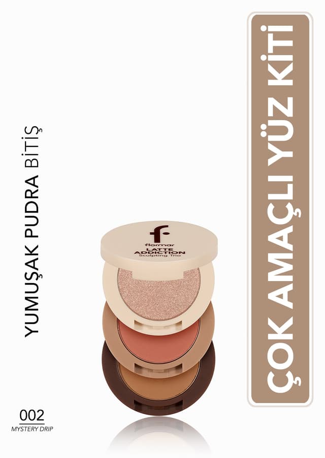 پالت رژگونه هایلایتر و برنزر Flormar سه لایه مدل Latte 002 Mystery Drip پالت رژگونه هایلایتر و برنزر Flormar سه لایه مدل Latte 002 Mystery Drip