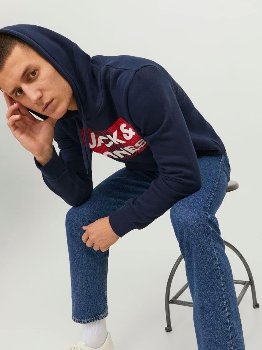 سوئیشرت هودی مردانه JACK & JONES لوگودار JJECORP مدل 12152840 سوئیشرت هودی مردانه JACK & JONES لوگودار JJECORP مدل 12152840