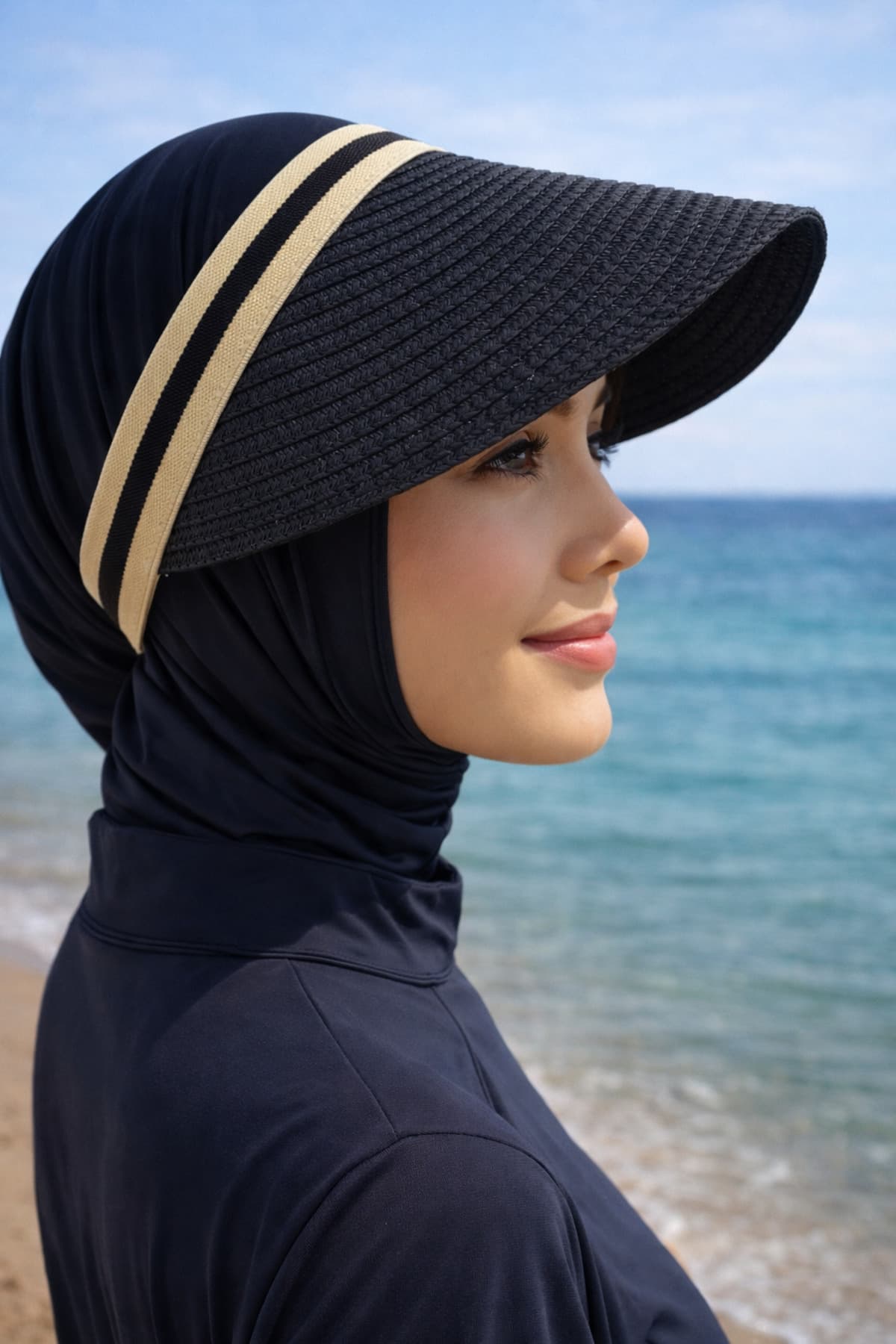 کلاه ویزور حصیری زنانه Butik مشکی ضد آفتاب مناسب حجاب مدل تاج کلاه ویزور حصیری زنانه Butik مشکی ضد آفتاب مناسب حجاب مدل تاج