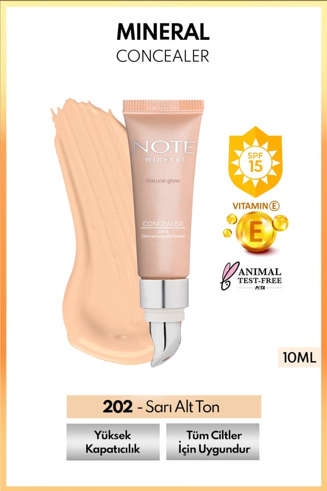 کانسیلر Note Cosmetics مینرال SPF 15 پوشش قوی درب فلزی مدل 202 روشن متوسط کانسیلر Note Cosmetics مینرال SPF 15 پوشش قوی درب فلزی مدل 202 روشن متوسط