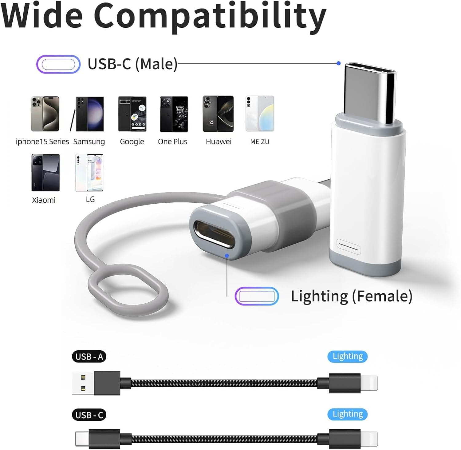 مبدل 2 عددی Lightning به USB C برای iPhone 15/16/16 Pro Max/Plus و Samsung S24 برند ZVGMOOE انتقال شارژ و داده مبدل 2 عددی Lightning به USB C برای iPhone 15/16/16 Pro Max/Plus و Samsung S24 برند ZVGMOOE انتقال شارژ و داده