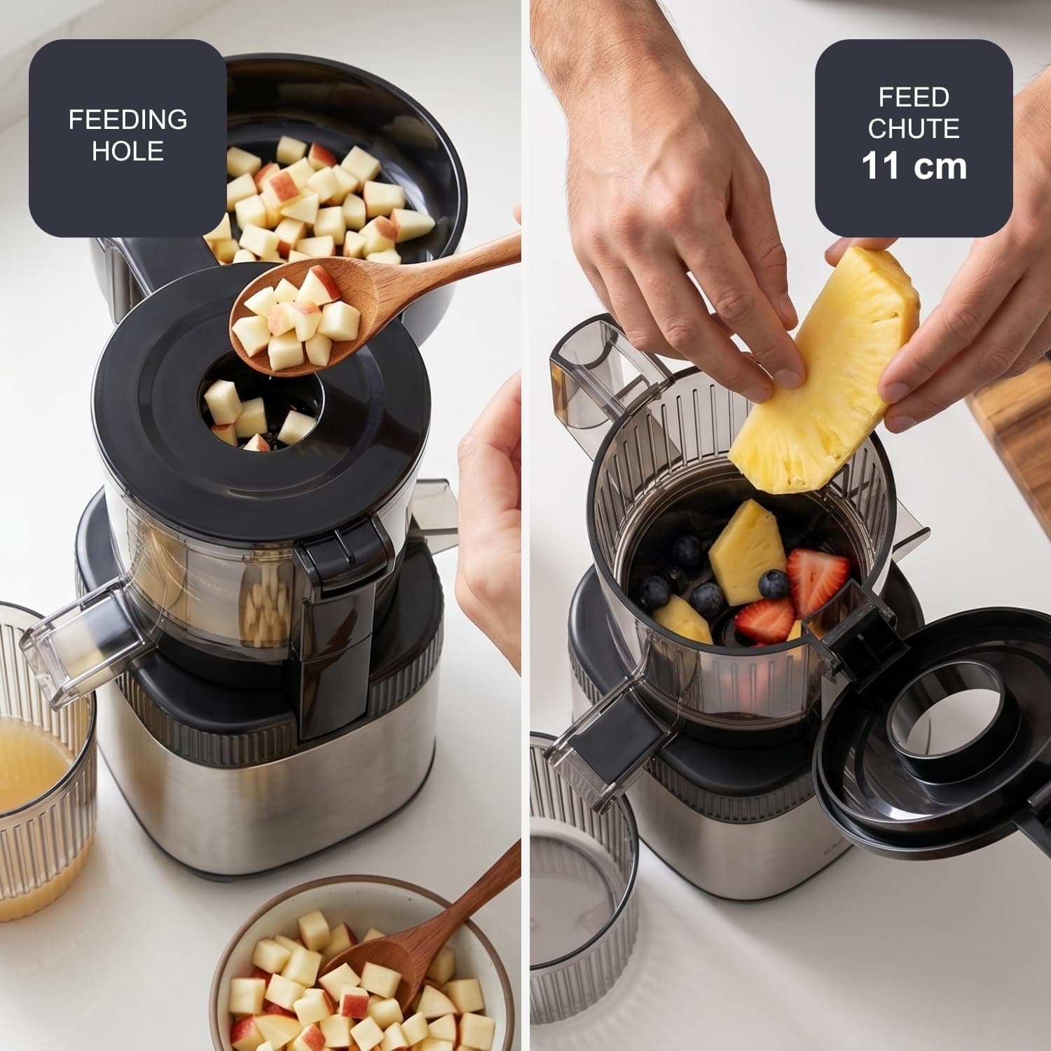 آبمیوهگیری آهسته BLACK+DECKER سرد پرس دهانه 110 mm بدون اکسیداسیون عملکرد معکوس 800 ml آبمیوهگیری آهسته BLACK+DECKER سرد پرس دهانه 110 mm بدون اکسیداسیون عملکرد معکوس 800 ml