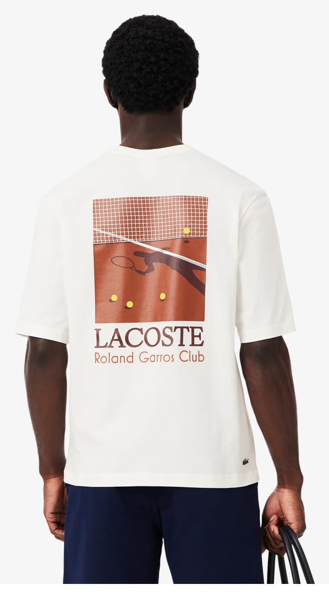 تیشرت مردانه Lacoste فیت ریلکس چاپدار سفید Roland-Garros تیشرت مردانه Lacoste فیت ریلکس چاپدار سفید Roland-Garros
