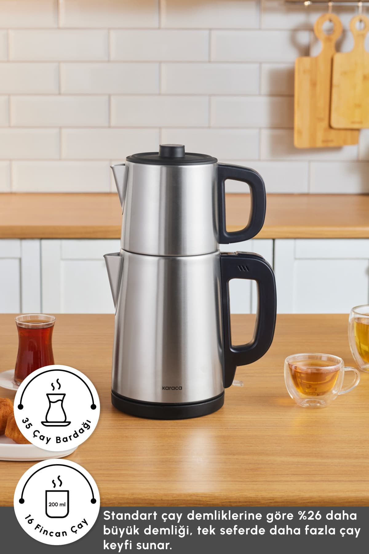 چایساز و آبجوشکن استیل 2 در 1 Karaca TeaBig XL با ظرفیت 35 لیوان چای چایساز و آبجوشکن استیل 2 در 1 Karaca TeaBig XL با ظرفیت 35 لیوان چای