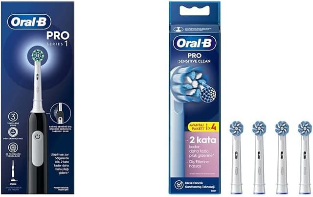 مسواک برقی مشکی Oral-B Pro Serisi 1 با 1 سری و 4 سری یدک Sensitive X-Filament طراحی Braun مسواک برقی مشکی Oral-B Pro Serisi 1 با 1 سری و 4 سری یدک Sensitive X-Filament طراحی Braun
