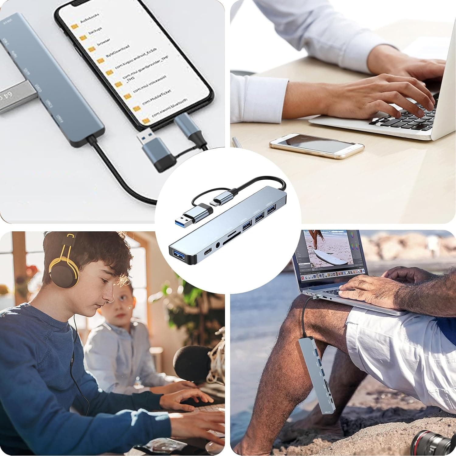 هاب USB-C 8 در 1 برای MacBook Air Loydia با درگاههای USB 3.0، 3 x USB 2.0، SD/TF و 3,5 mm هاب USB-C 8 در 1 برای MacBook Air Loydia با درگاههای USB 3.0، 3 x USB 2.0، SD/TF و 3,5 mm