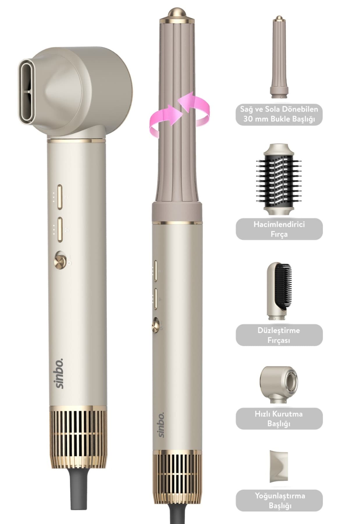 استایلر چندکاره Sinbo Pro Compact 5in1 با موتور BLDC مدل SHD-1729 طلایی براق استایلر چندکاره Sinbo Pro Compact 5in1 با موتور BLDC مدل SHD-1729 طلایی براق