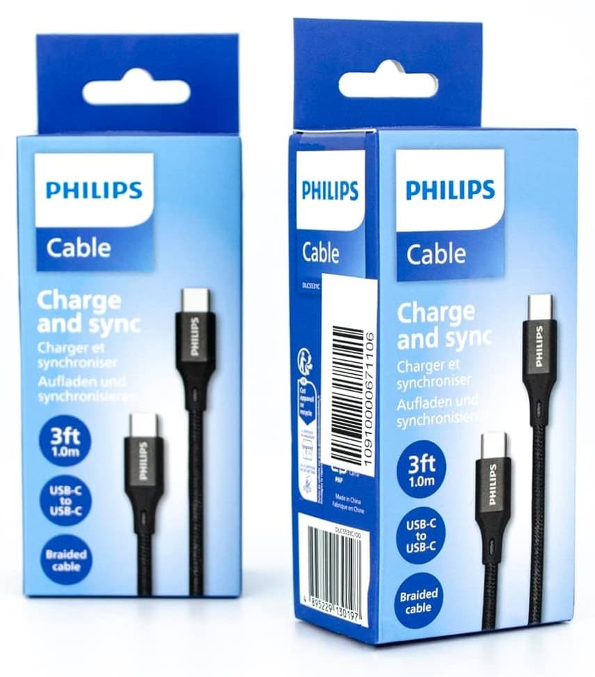 کابل شارژ Philips C به C سیاه بافت 480 Mbps مدل DLC5531C کابل شارژ Philips C به C سیاه بافت 480 Mbps مدل DLC5531C