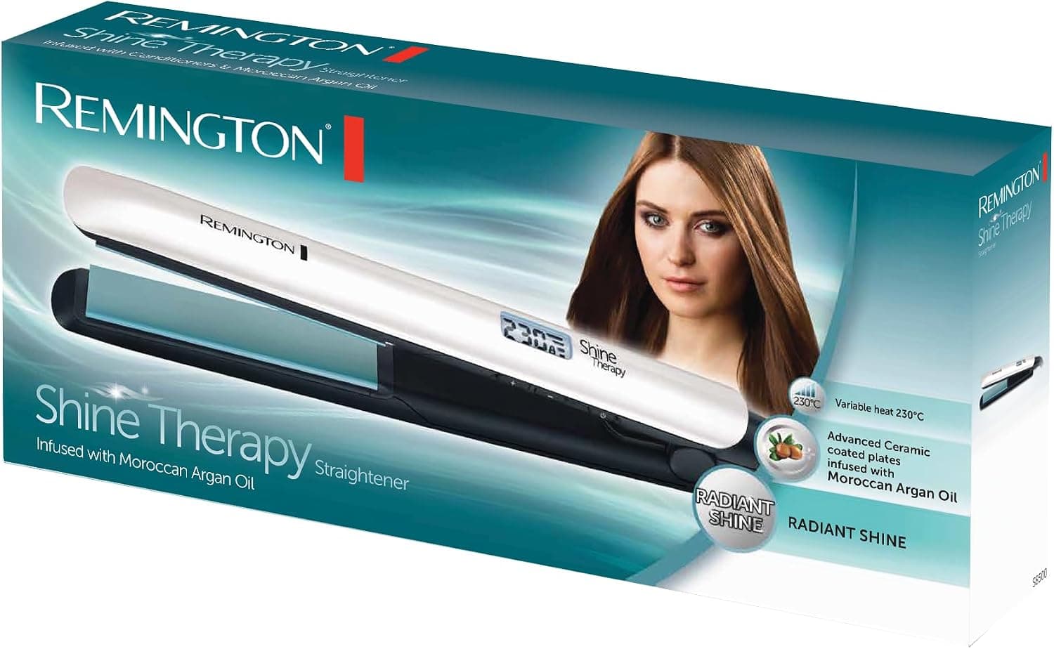اتو مو Remington Shine Therapy با پوشش سرامیکی حاوی مواد میکروفعال، روغن آرگان مراکشی و ویتامین E، نمایشگر LCD، 150-230°C مدل S8500 اتو مو Remington Shine Therapy با پوشش سرامیکی حاوی مواد میکروفعال، روغن آرگان مراکشی و ویتامین E، نمایشگر LCD، 150-230°C مدل S8500