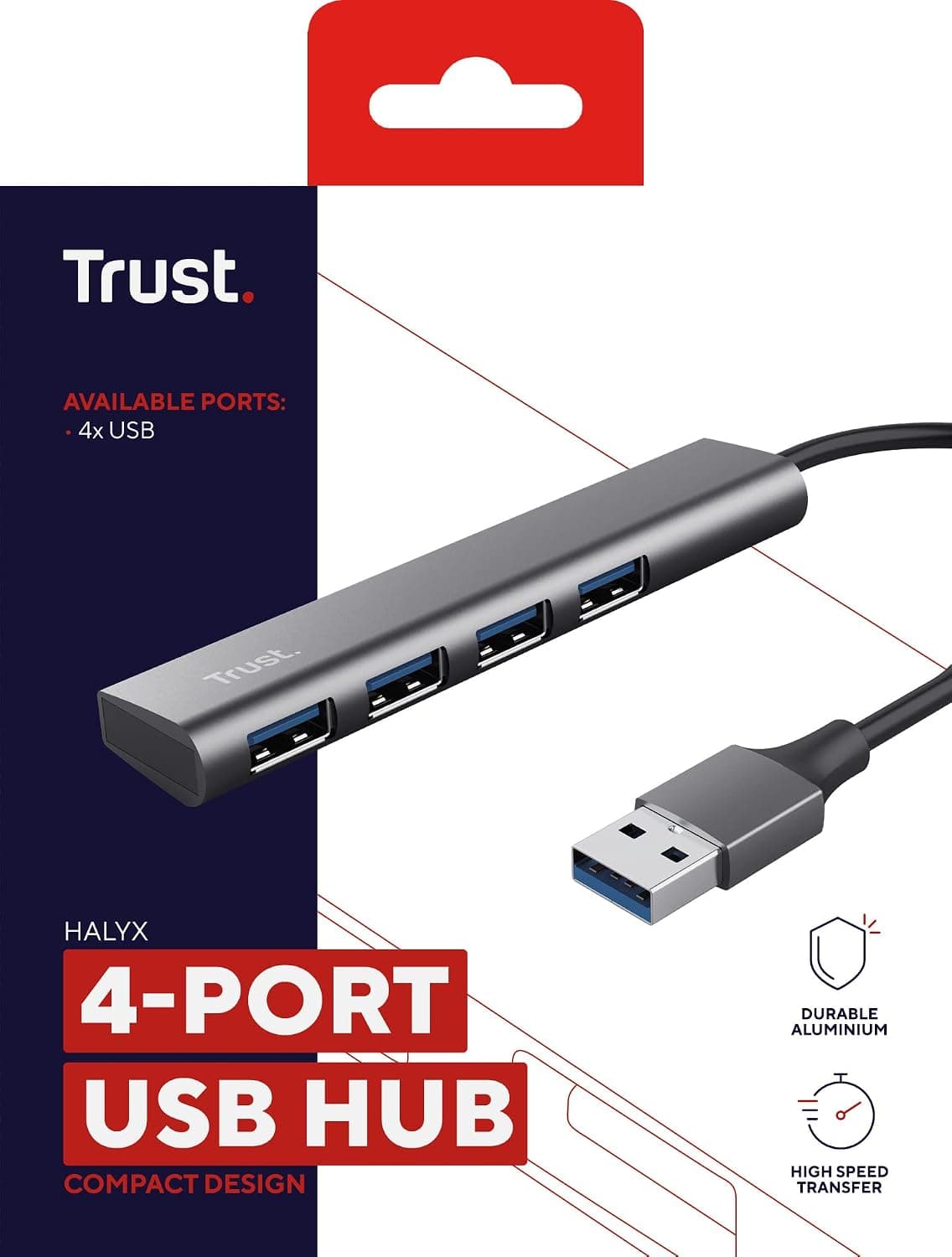 هاب USB چهار پورت Trust Halyx 3.2 با کابل 10 cm هاب USB چهار پورت Trust Halyx 3.2 با کابل 10 cm