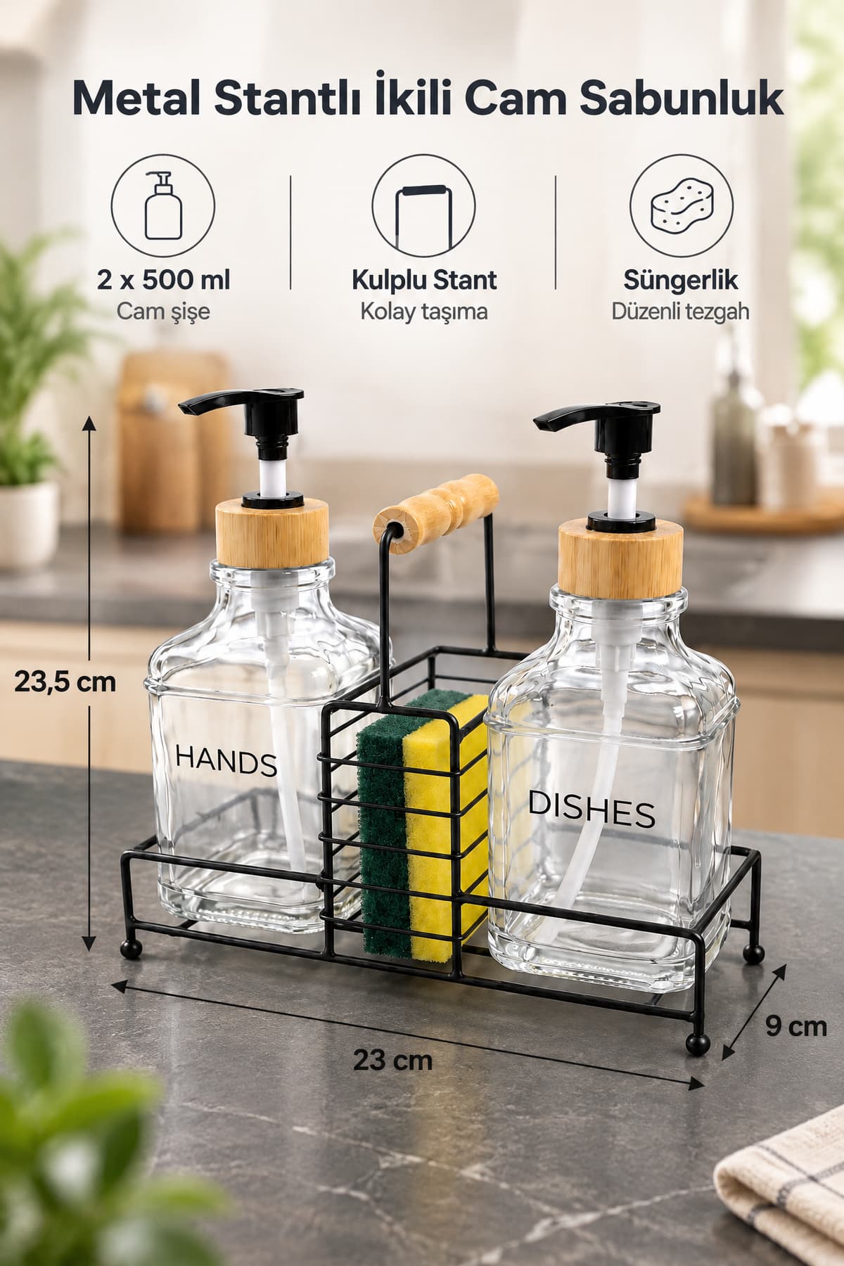 ست جاصابونی و جامایعی شیشهای MAKRİ HOME دسته بامبو پایه فلزی 500 ml ست جاصابونی و جامایعی شیشهای MAKRİ HOME دسته بامبو پایه فلزی 500 ml