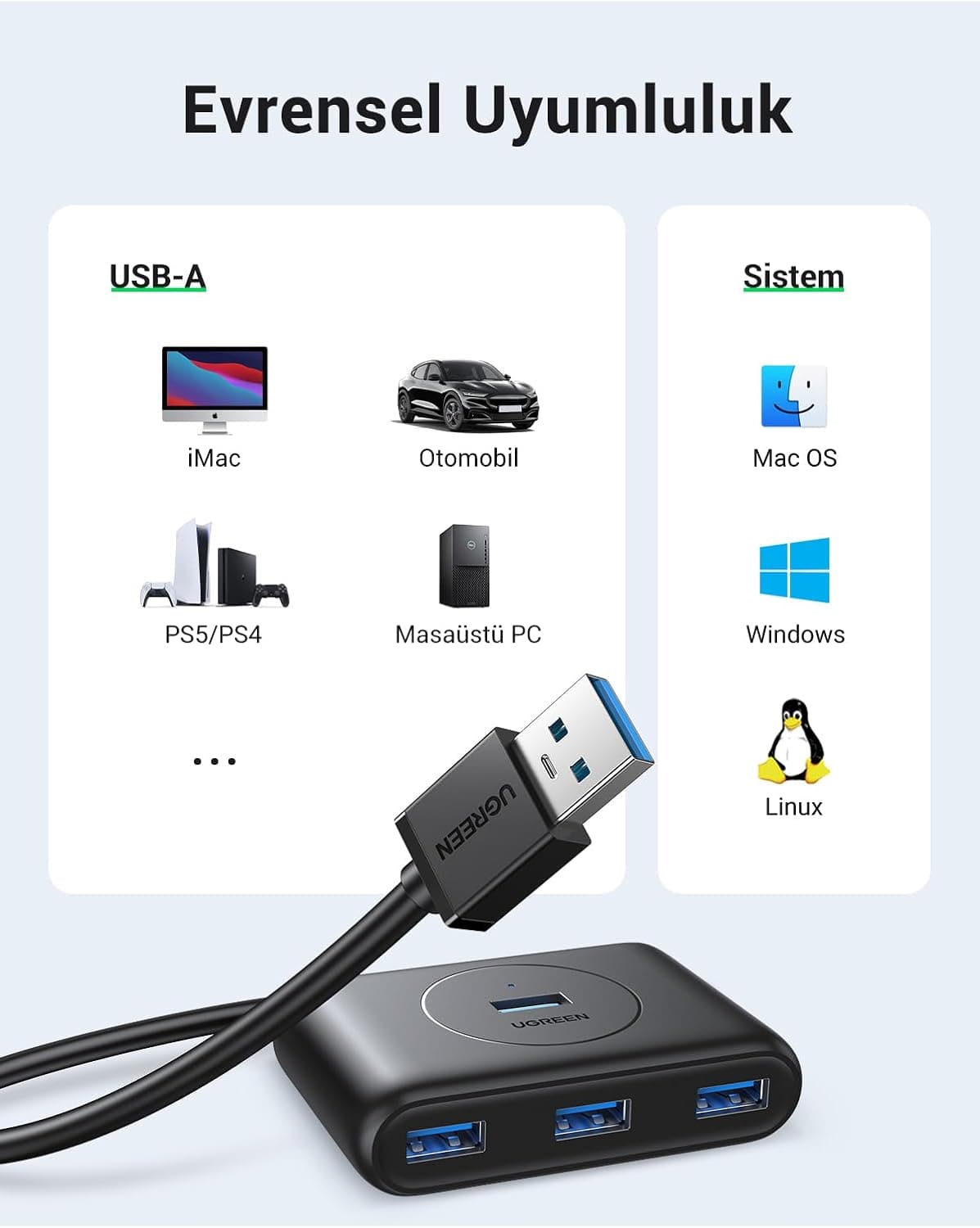 هاب 4 پورته USB 3.0 UGREEN مشکی 50 CM هاب 4 پورته USB 3.0 UGREEN مشکی 50 CM