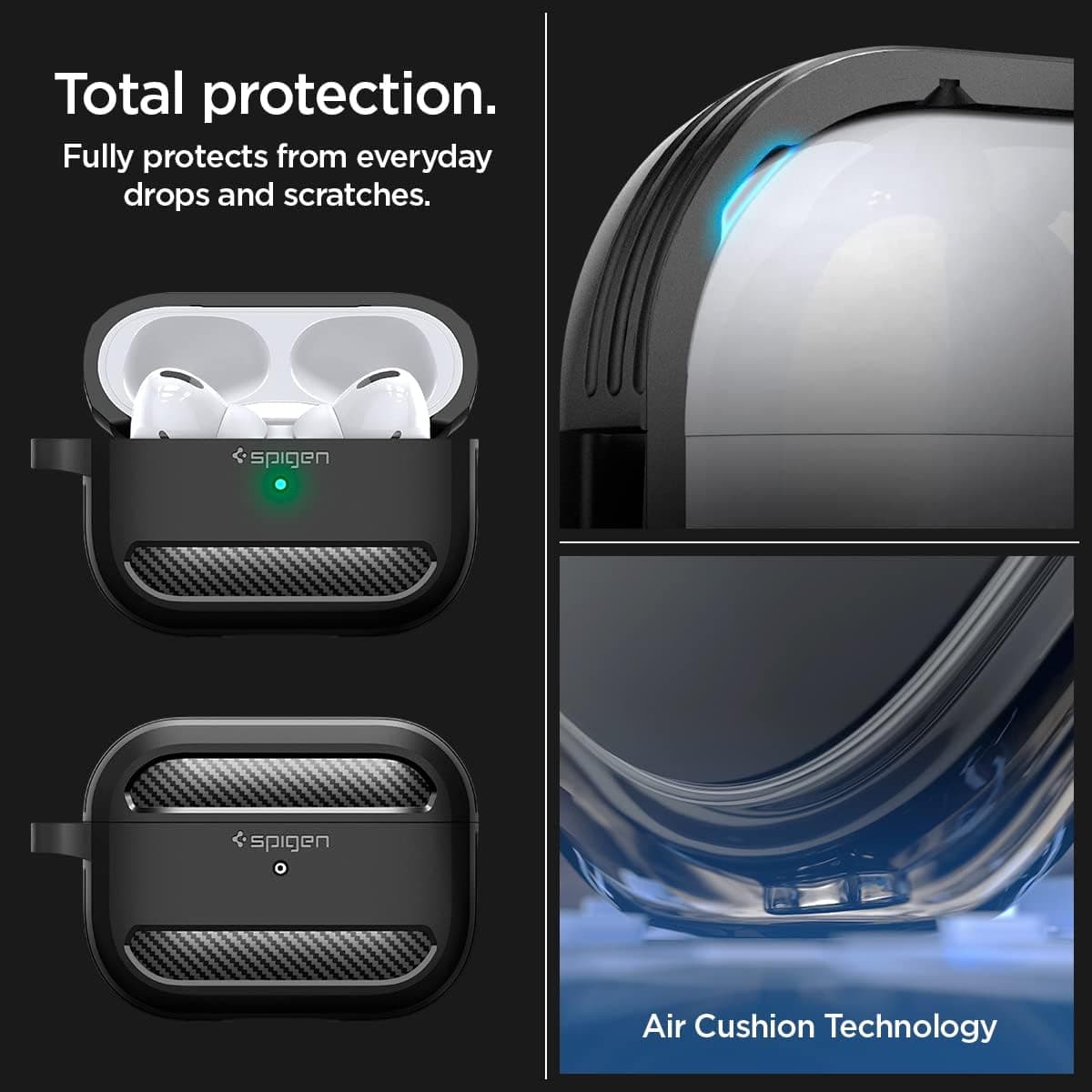 قاب سازگار با AirPods Pro 2/1 Spigen مشکی مات مدل Rugged Armor ACS05482 قاب سازگار با AirPods Pro 2/1 Spigen مشکی مات مدل Rugged Armor ACS05482