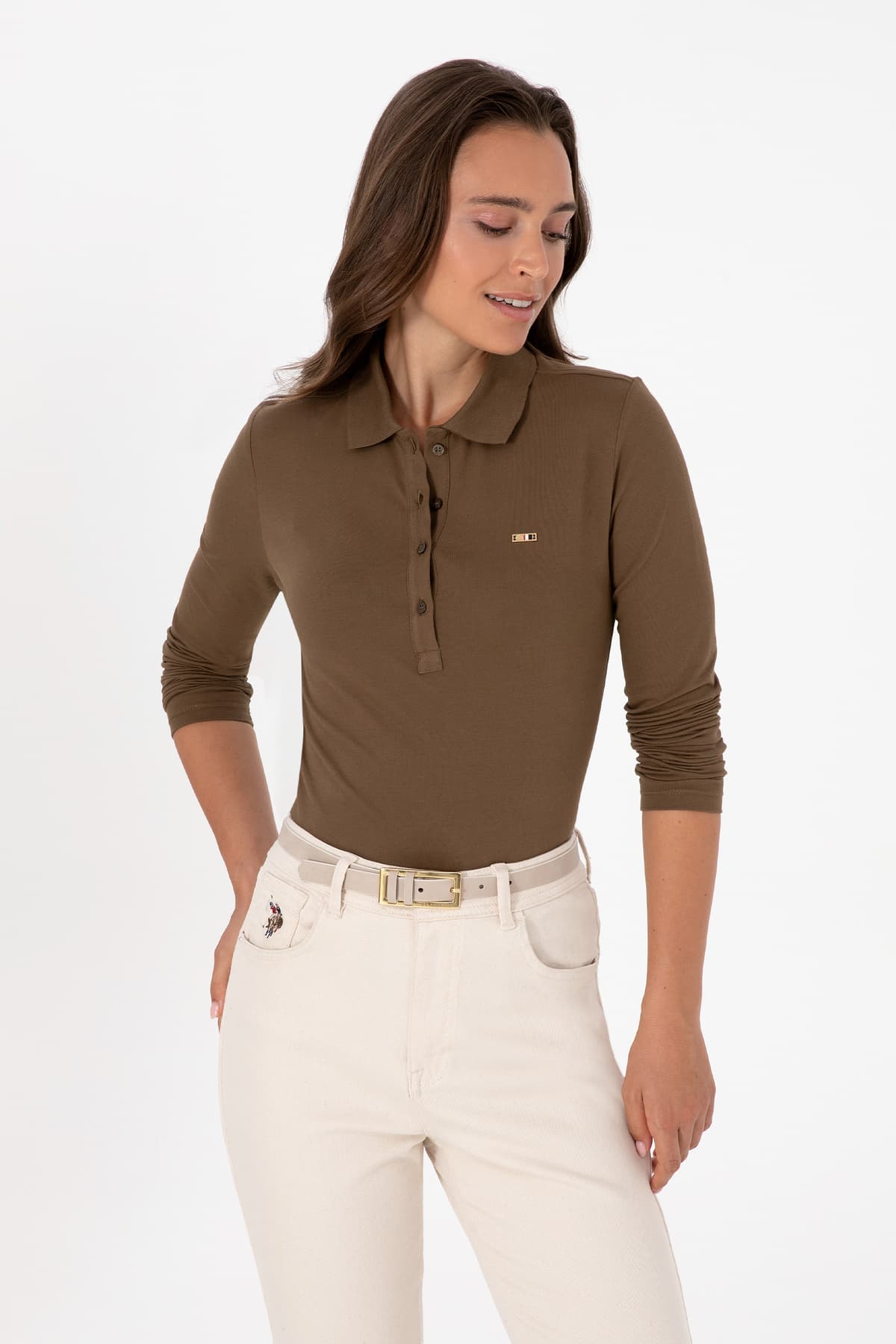 سویشرت یقه پولو زنانه U.S. Polo Assn. خاکی ساده مدل 50313593-VR027 سویشرت یقه پولو زنانه U.S. Polo Assn. خاکی ساده مدل 50313593-VR027