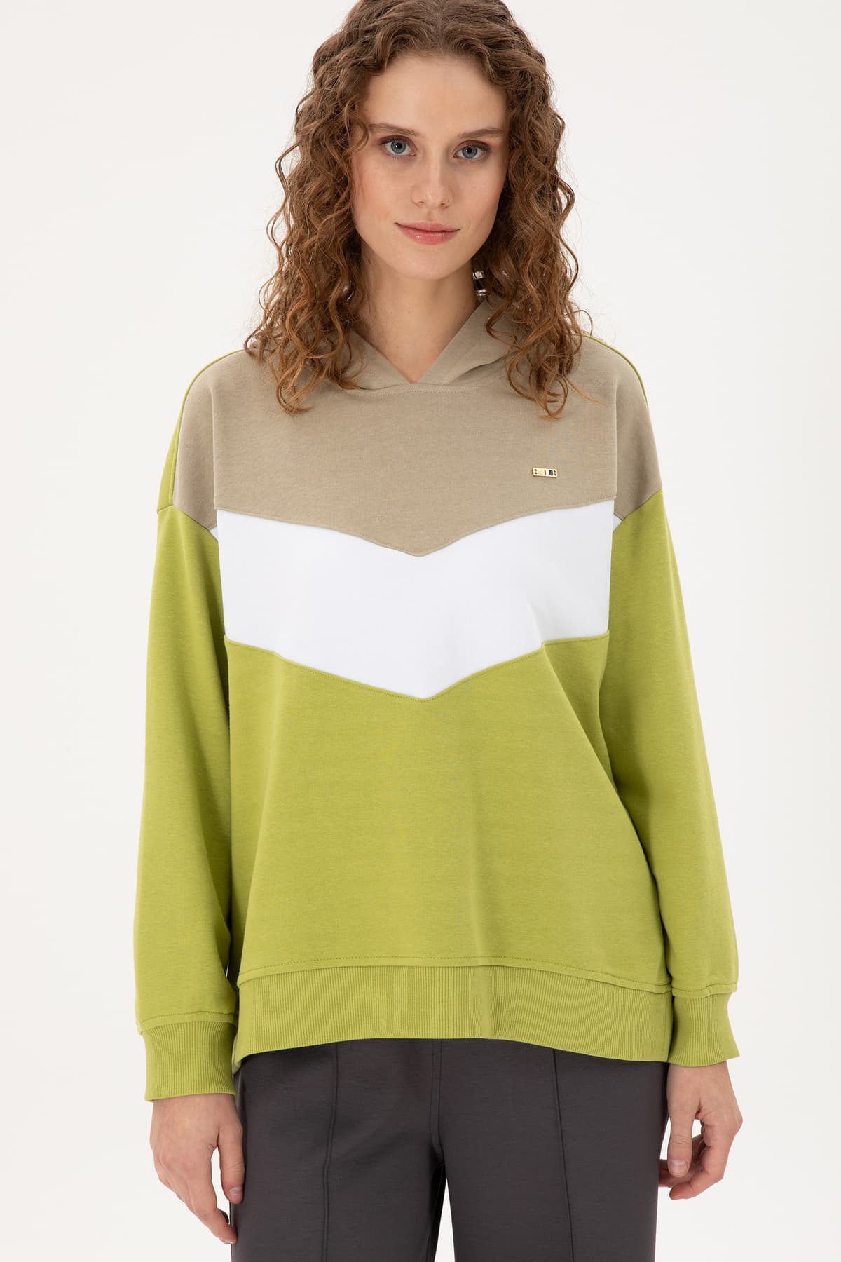 سوئیشرت زنانه U.S. Polo Assn. با کلاه سبز پستهای مدل 50297376-VR087 سوئیشرت زنانه U.S. Polo Assn. با کلاه سبز پستهای مدل 50297376-VR087