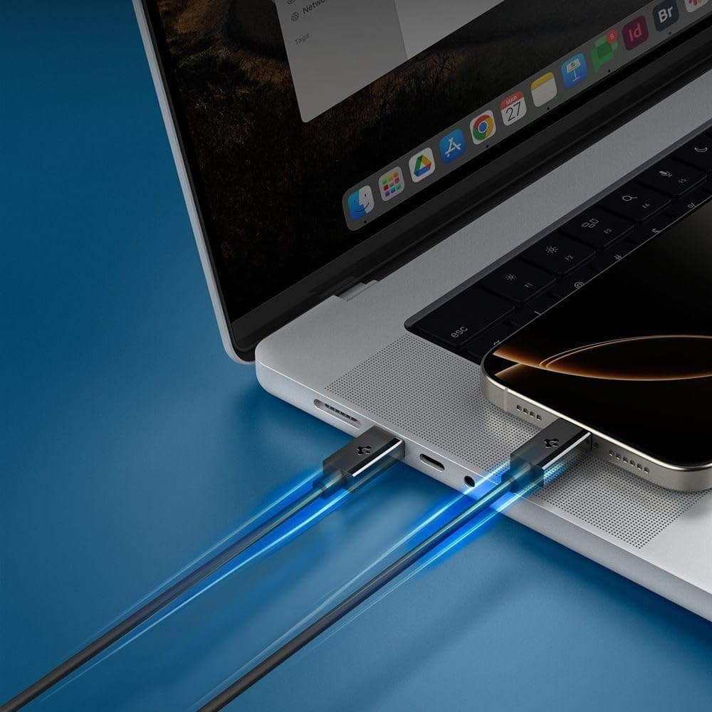 کابل USB-C به USB-C یکمتری Spigen با توان 60W و سرعت 480 Mbps مشکی مدل ACA08718 کابل USB-C به USB-C یکمتری Spigen با توان 60W و سرعت 480 Mbps مشکی مدل ACA08718