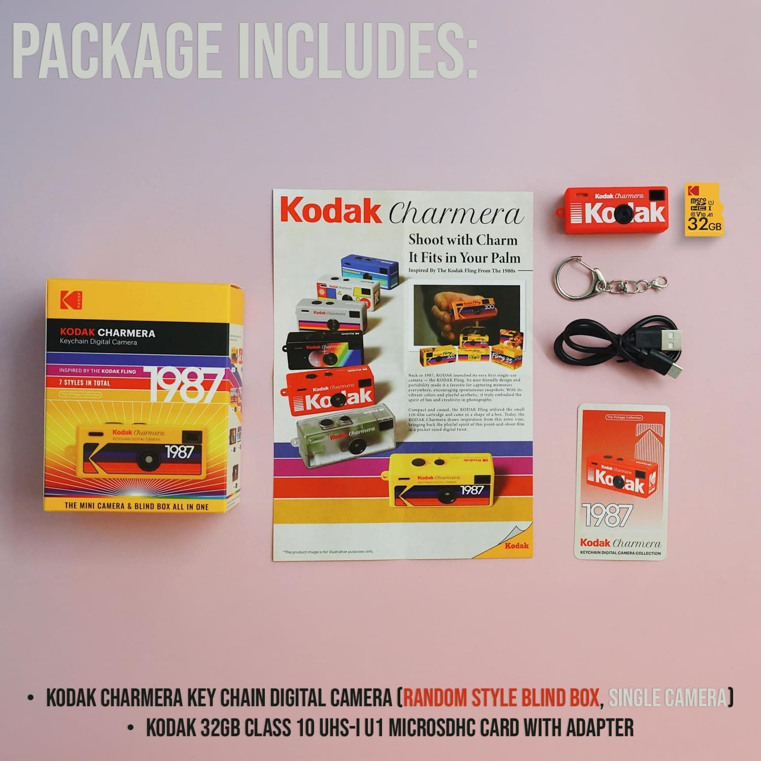 جاکلیدی دوربین دیجیتال KODAK Charmera، بسته شانسی ۲ عددی با دوربین تکی و کارت حافظه 32GB جاکلیدی دوربین دیجیتال KODAK Charmera، بسته شانسی ۲ عددی با دوربین تکی و کارت حافظه 32GB