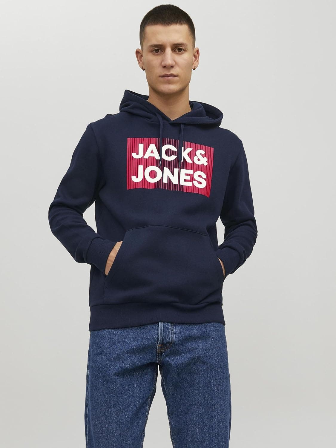 سوئیشرت هودی مردانه JACK & JONES لوگودار JJECORP مدل 12152840 سوئیشرت هودی مردانه JACK & JONES لوگودار JJECORP مدل 12152840