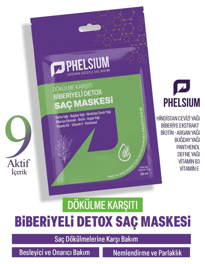 ماسک مو PHELSİUM ضد ریزش دتاکس با رزماری و ۹ ماده فعال ماسک مو PHELSİUM ضد ریزش دتاکس با رزماری و ۹ ماده فعال