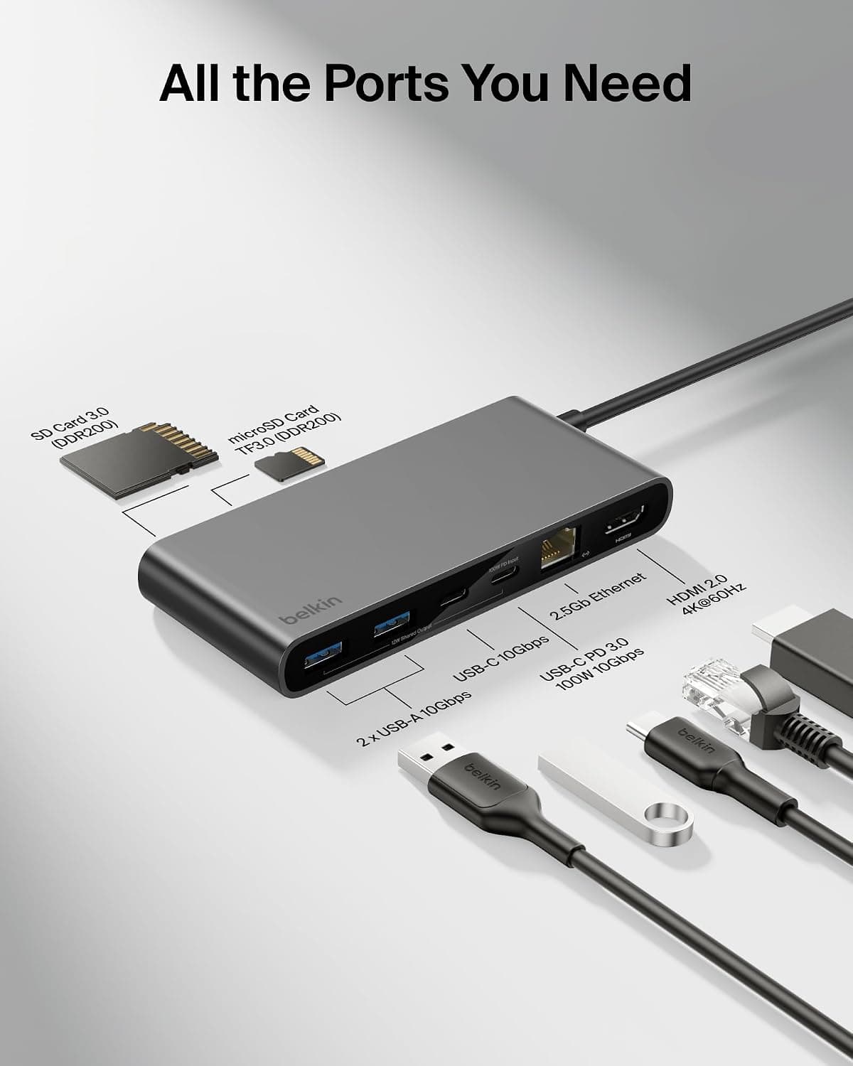 هاب USB-C 8 پورت Belkin Connect پشتیبانی نمایشگر 4K@60Hz شارژ 100W خاکستری هاب USB-C 8 پورت Belkin Connect پشتیبانی نمایشگر 4K@60Hz شارژ 100W خاکستری