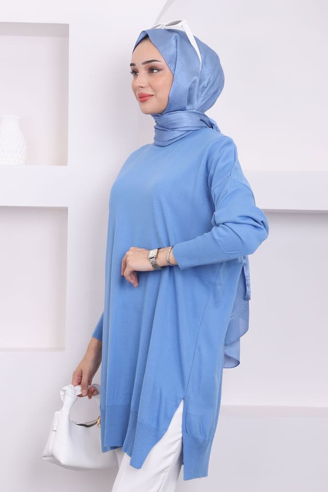 تونیک تریکو زنانه İmajButik یقه گرد merserize نیلی گشاد تونیک تریکو زنانه İmajButik یقه گرد merserize نیلی گشاد
