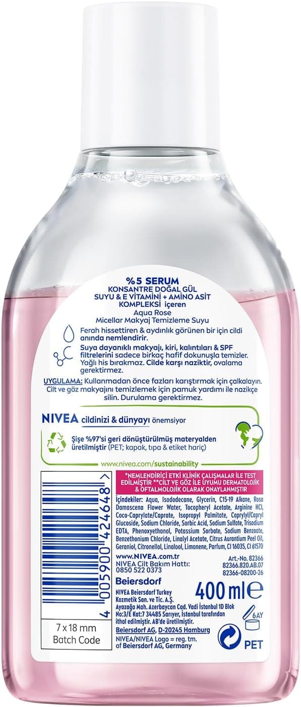 پاککننده میسلار دوفاز آرایش NIVEA Aqua Rose با گل رز و سرم 400ml پاککننده میسلار دوفاز آرایش NIVEA Aqua Rose با گل رز و سرم 400ml
