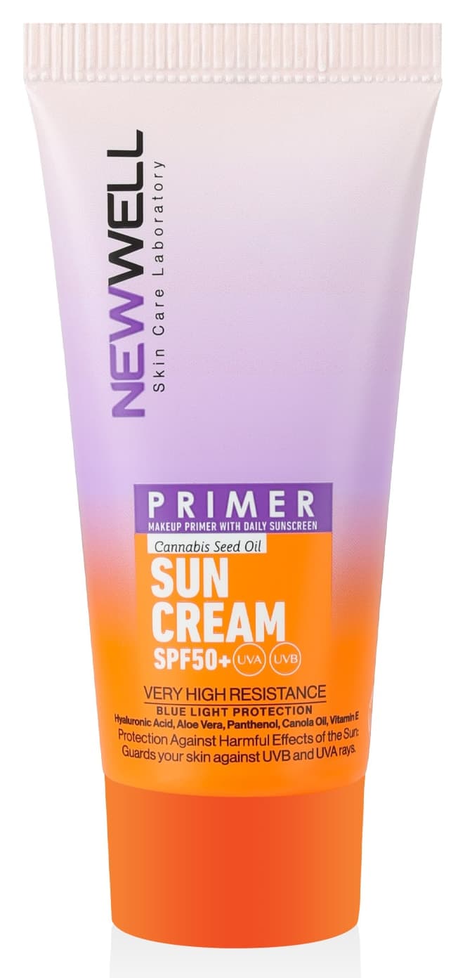 کرم ضدآفتاب پرایمر آرایشی New Well با SPF 50+ روشنکننده 50ML کرم ضدآفتاب پرایمر آرایشی New Well با SPF 50+ روشنکننده 50ML