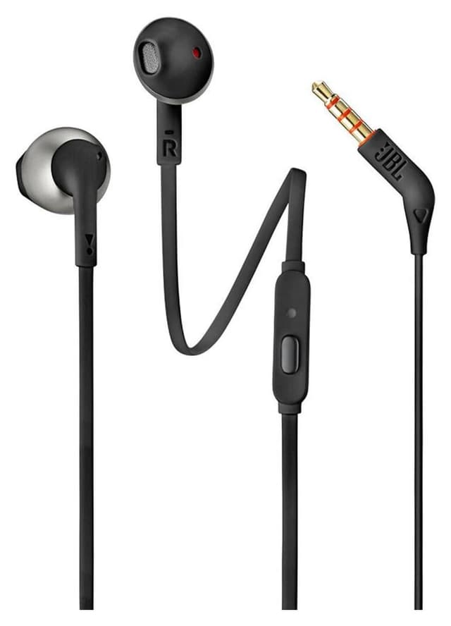 هدفون درونگوشی سیمی JBL مدل T205 با میکروفون مشکی هدفون درونگوشی سیمی JBL مدل T205 با میکروفون مشکی