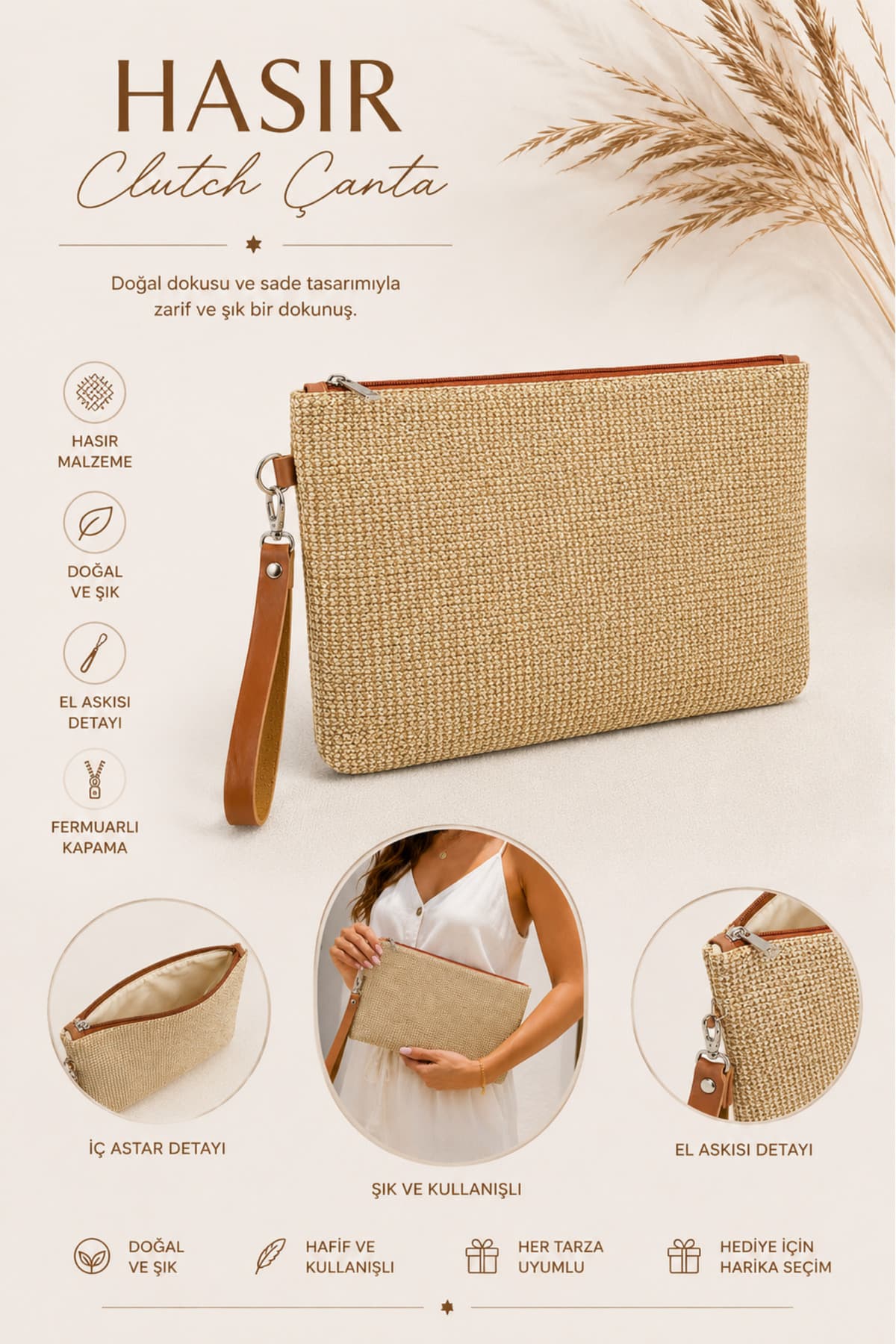 کیف کلاچ دستی Adelina Bags با بند مچی، آستر ساتن و ظاهر حصیری کیف کلاچ دستی Adelina Bags با بند مچی، آستر ساتن و ظاهر حصیری
