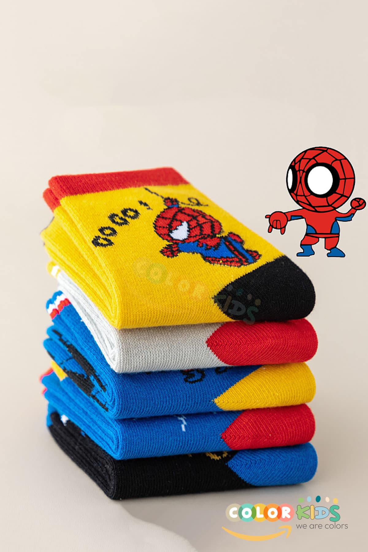 ست جوراب بچگانه Color Socks طرح کاراکتر عنکبوتی 5 جفت ست جوراب بچگانه Color Socks طرح کاراکتر عنکبوتی 5 جفت