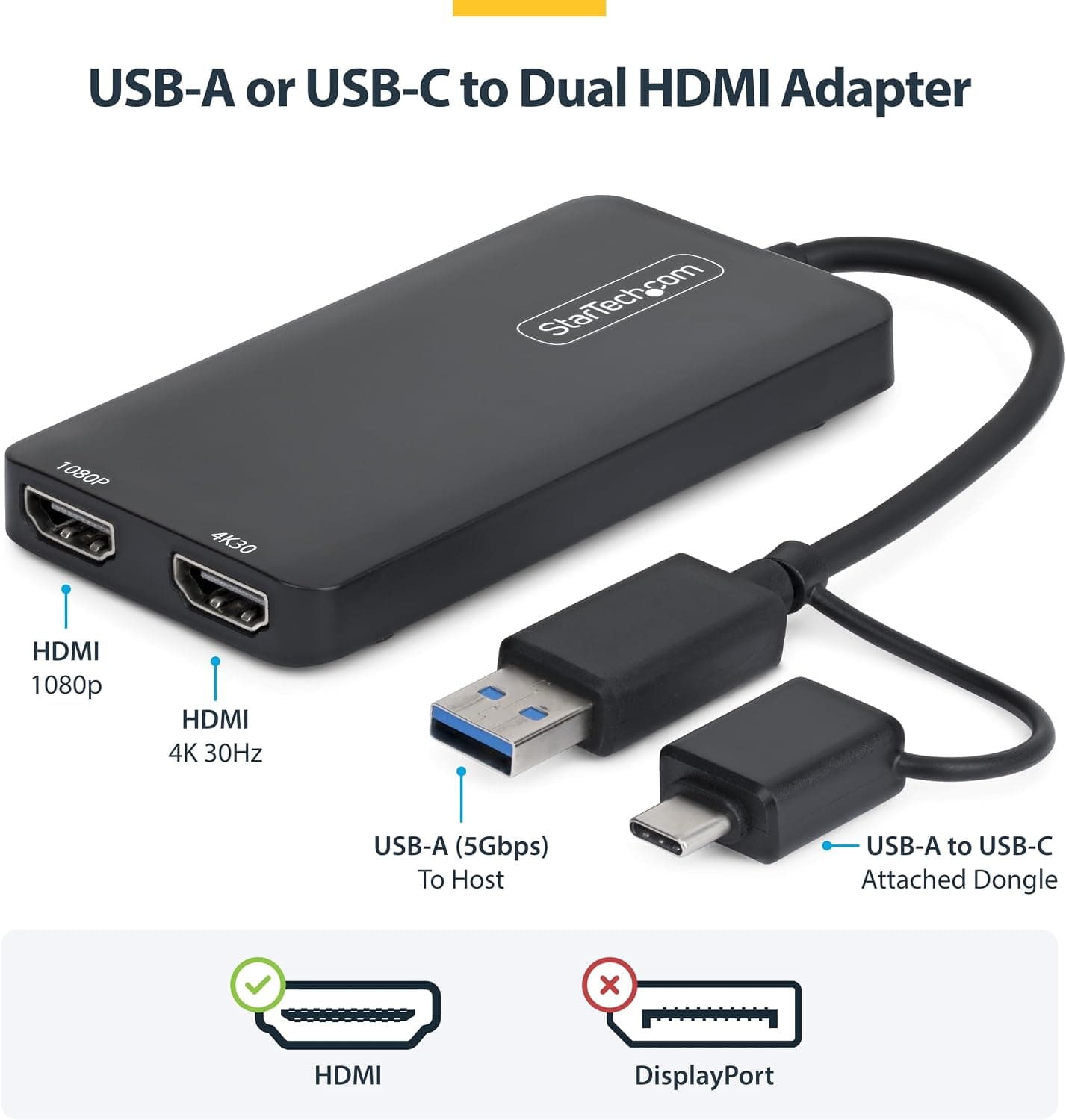 آداپتور دو مانیتوره StarTech مدل 107B-USB-HDMI-2 با خروجی 4K30 و 1080p آداپتور دو مانیتوره StarTech مدل 107B-USB-HDMI-2 با خروجی 4K30 و 1080p