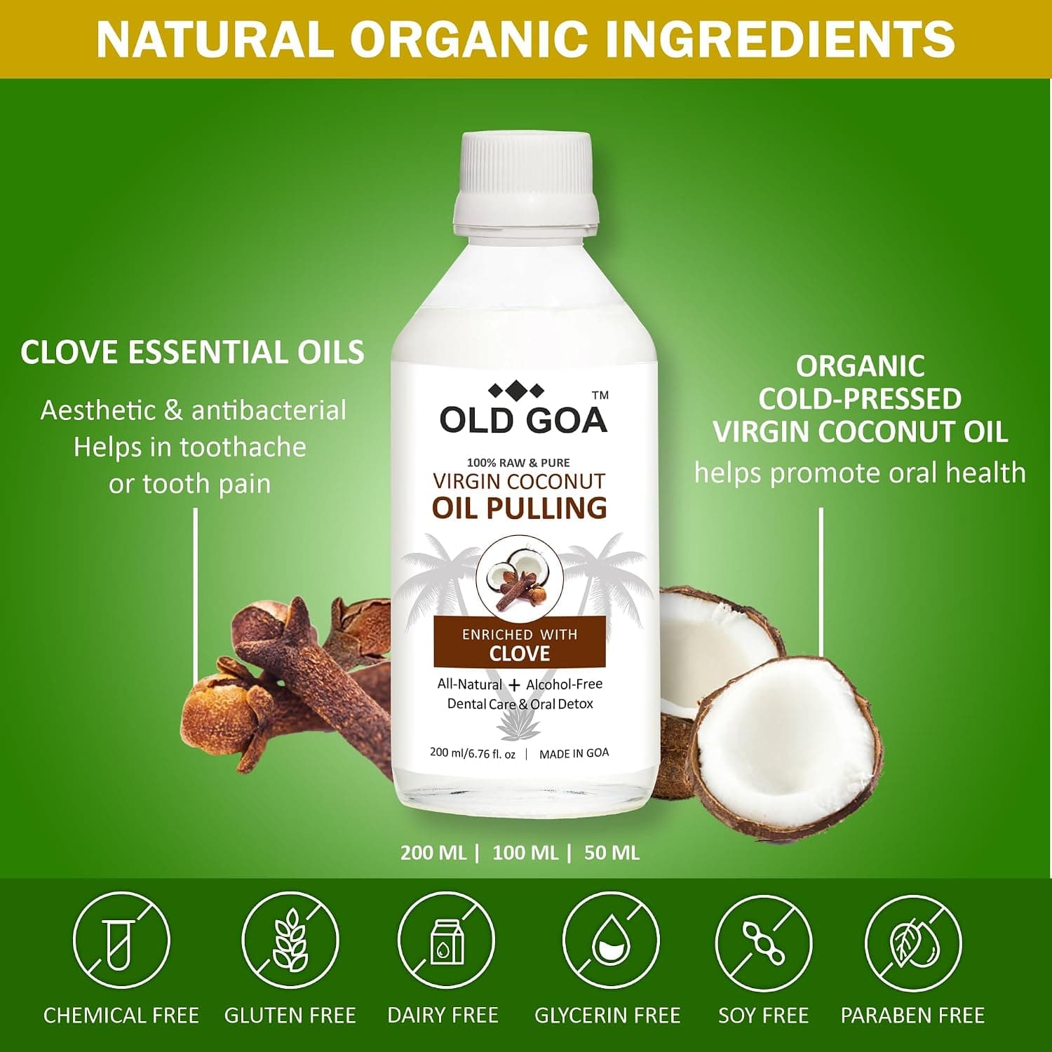 دهانشویه OLDGOA با روغن نارگیل و میخک بدون الکل 200 ml دهانشویه OLDGOA با روغن نارگیل و میخک بدون الکل 200 ml
