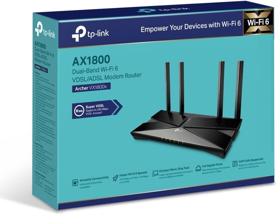 روتر بیسیم TP-Link گیگابیتی دوبانده 2.4 GHz / 5 GHz مدل Archer VX1800v مشکی روتر بیسیم TP-Link گیگابیتی دوبانده 2.4 GHz / 5 GHz مدل Archer VX1800v مشکی