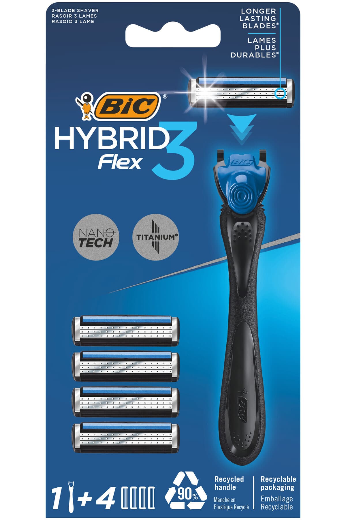 خودتراش مردانه Bic Flex 3 Hybrid با 1 دسته و 4 سری، 3 تیغه خودتراش مردانه Bic Flex 3 Hybrid با 1 دسته و 4 سری، 3 تیغه