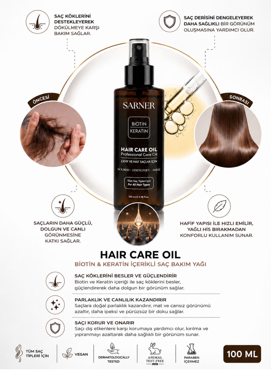 روغن مراقبت مو SARNER بیوتین و کراتین براقکننده تقویتکننده ضدریزش 100 ML روغن مراقبت مو SARNER بیوتین و کراتین براقکننده تقویتکننده ضدریزش 100 ML