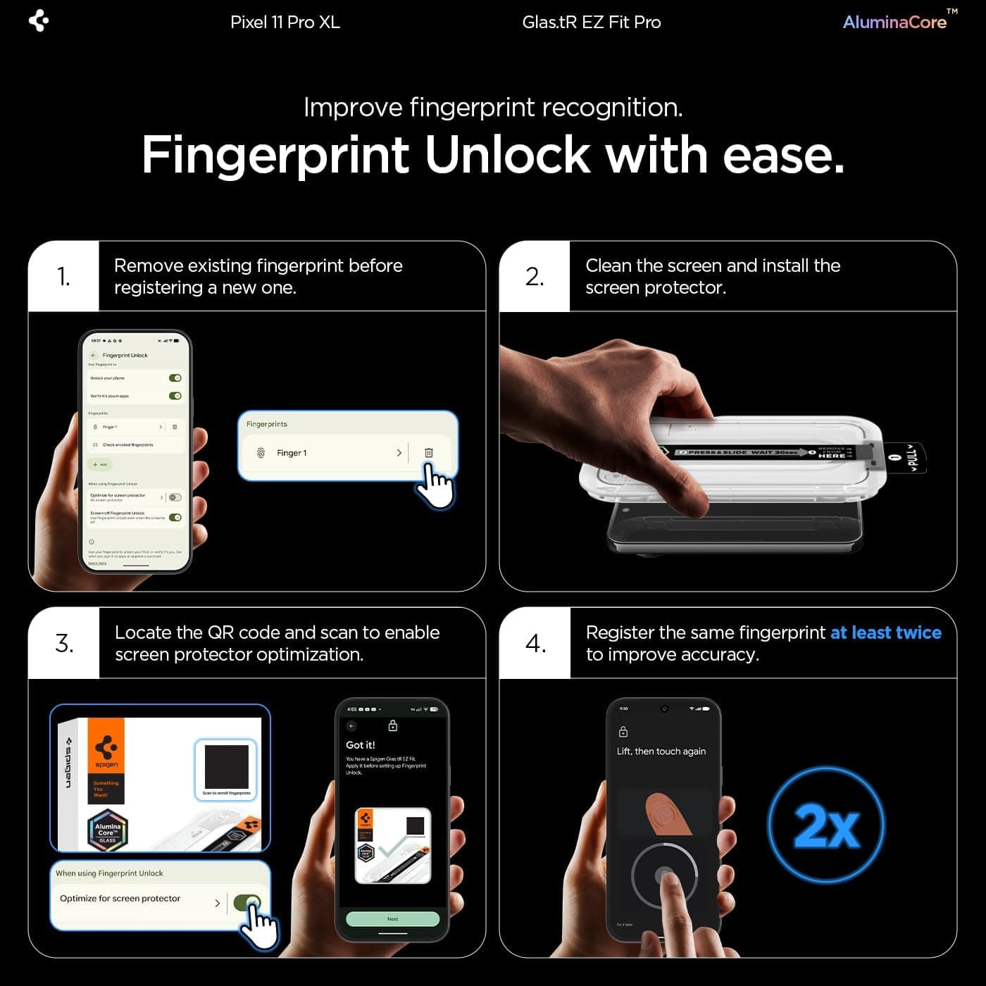 محافظ صفحه نمایش Spigen GLAStR EZ Fit Pro برای Pixel 11 Pro XL با سختی 10H+ 2 Pack محافظ صفحه نمایش Spigen GLAStR EZ Fit Pro برای Pixel 11 Pro XL با سختی 10H+ 2 Pack