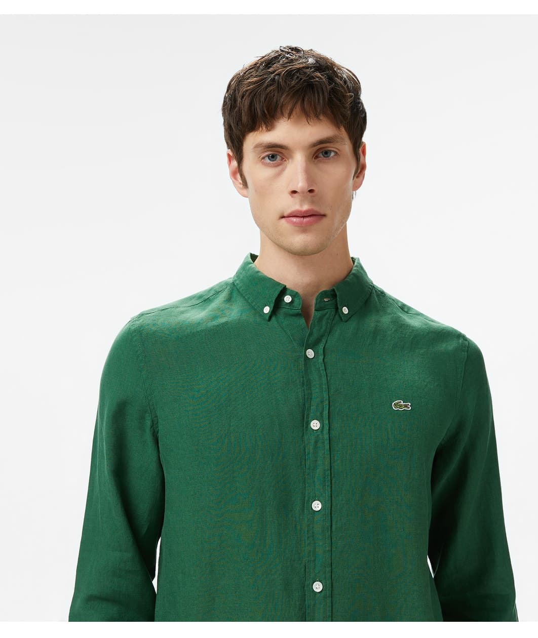 پیراهن مردانه Lacoste یقه دکمهدار کتان سبز تیره فیت معمولی پیراهن مردانه Lacoste یقه دکمهدار کتان سبز تیره فیت معمولی