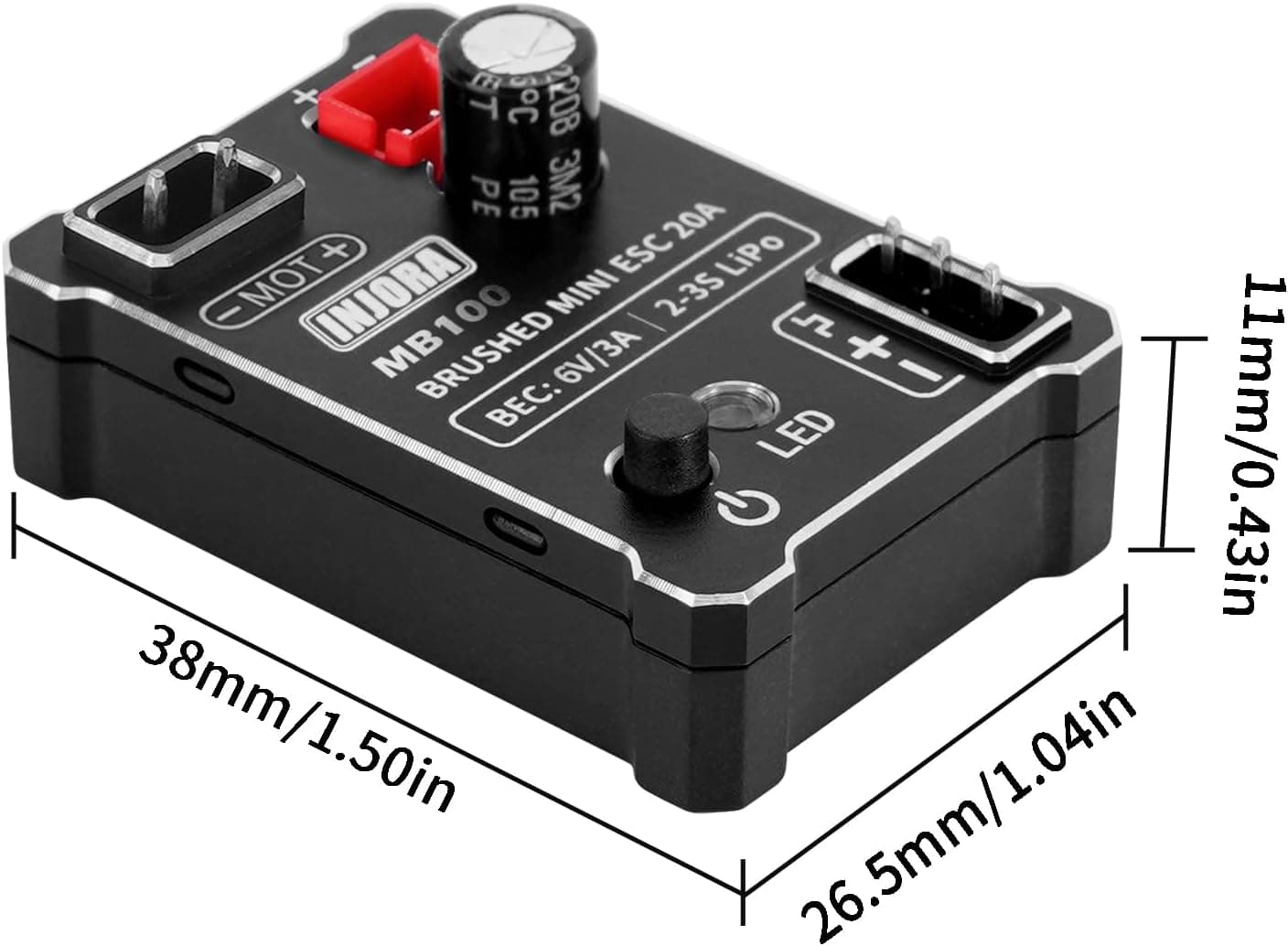 کنترلر سرعت مینی ESC ذغالی 20A INJORA مدل MB100-R80 مناسب 1/24، 1/18، SCX24، AX24، TRX4M، FCX24 و FCX18 کنترلر سرعت مینی ESC ذغالی 20A INJORA مدل MB100-R80 مناسب 1/24، 1/18، SCX24، AX24، TRX4M، FCX24 و FCX18