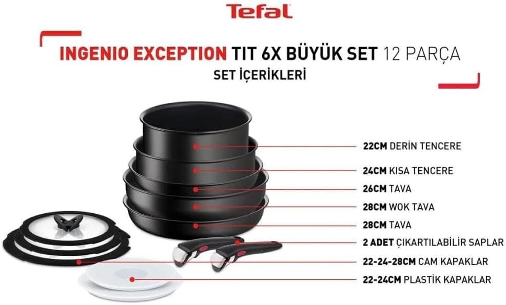 ست قابلمه و تابه بزرگ Tefal Ingenio Exception تیتانیوم 12 پارچه 6X ست قابلمه و تابه بزرگ Tefal Ingenio Exception تیتانیوم 12 پارچه 6X