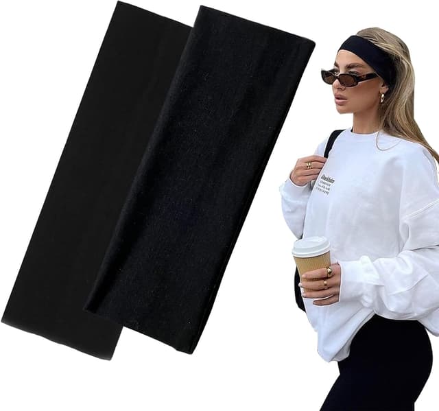 هدبند پارچهای کشی زنانه و مردانه Yedtreg مشکی پهن 7cm 2pack هدبند پارچهای کشی زنانه و مردانه Yedtreg مشکی پهن 7cm 2pack