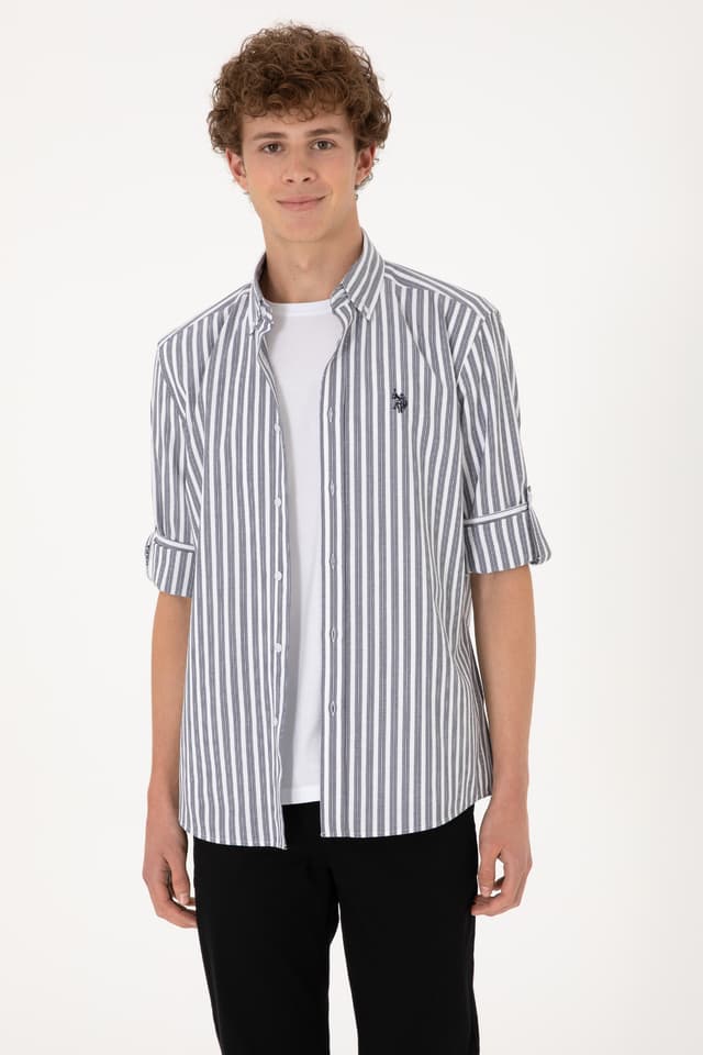 پیراهن مردانه U.S. Polo Assn. راهراه سرمهای و سفید مدل 50306327-VR033 پیراهن مردانه U.S. Polo Assn. راهراه سرمهای و سفید مدل 50306327-VR033