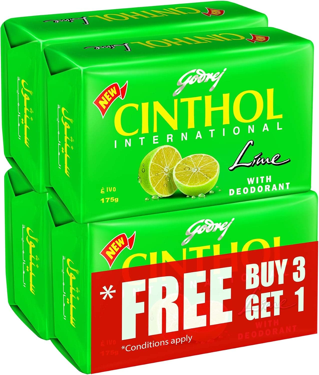 صابون قالبی Cinthol با محافظت 99.9% در برابر میکروبها، لیمو، دئودورانت، 175G، بسته 4 عددی، سبز صابون قالبی Cinthol با محافظت 99.9% در برابر میکروبها، لیمو، دئودورانت، 175G، بسته 4 عددی، سبز