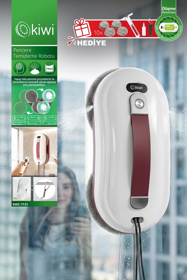 ربات پنجرهپاککن Kiwi با مکش خودکار، دو تی و کنترل از راه دور مدل KWC-7131 ربات پنجرهپاککن Kiwi با مکش خودکار، دو تی و کنترل از راه دور مدل KWC-7131